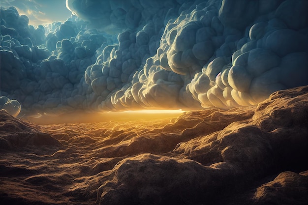 Hole in the Dramatic Clouds 3d rendering Raster illustration