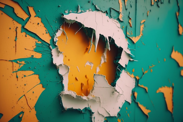 Hole in the wall from cracked old paint Generative AI