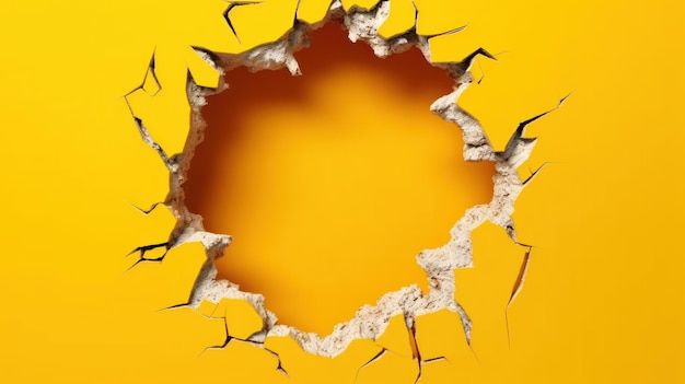 A hole in a yellow background with the text'hole in the middle '