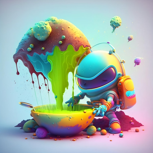 holi celebration poster artwork templates, cute 3d colorful astronaut poster artwork template