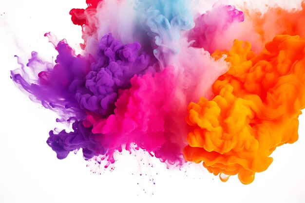 Holi festival abstract multi color powder explosion on white background
