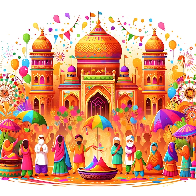 Holi festival celebration illustration style with white background