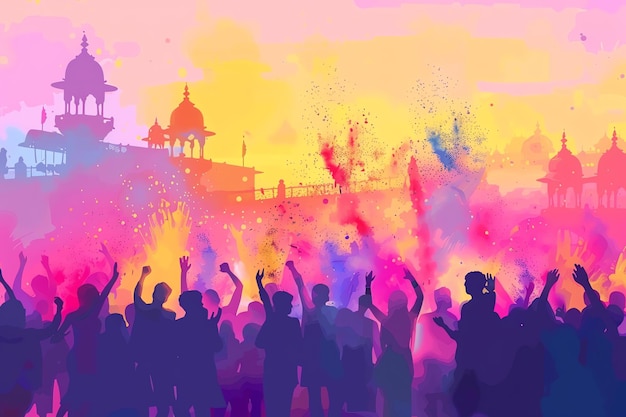 Photo holi festival celebration with people throwing colored powder rath yatra background