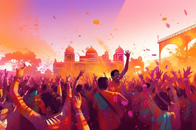 インドのナンガオンでのホーリー祭のお祝い インドの州ごとに異なる方法でホーリーを祝う インドの色彩の祭典