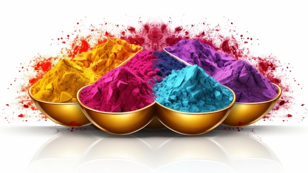 Holi Festival color powder organic gulal colors in bowl 25th March Generative AI