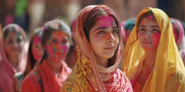 색의 축제인 홀리 (Holi) 는 여름에 여러 젊은이들이 색채의 축제에 참석합니다.