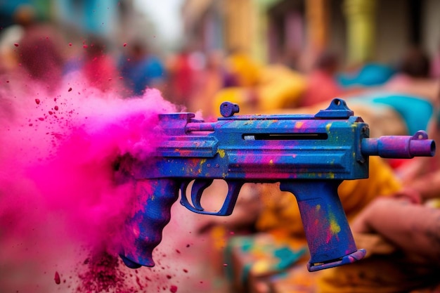 Photo holi festival designs with colorful powder and water gun