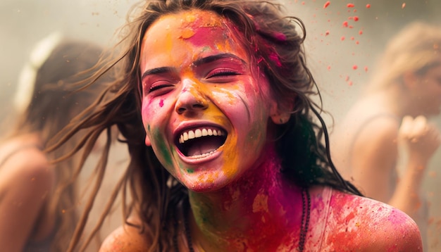 Holi Festival en meisje Generatieve AI