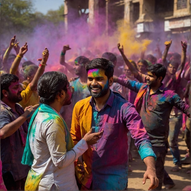 Holi festival people laying holi