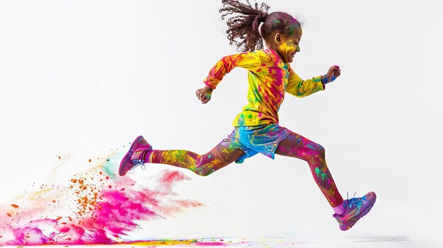 Holi festival a runner is running with colorful powder around