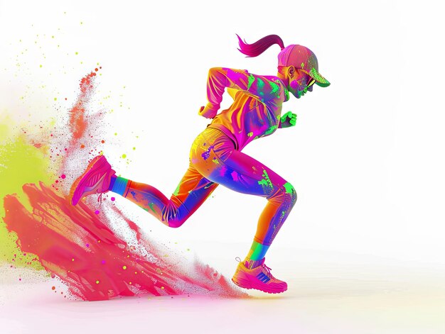 Holi festival a runner is running with colorful powder around