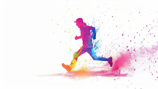 홀리 축제에서 달리기 선수가 다채로운 가루를 가지고 달리고 있습니다.
