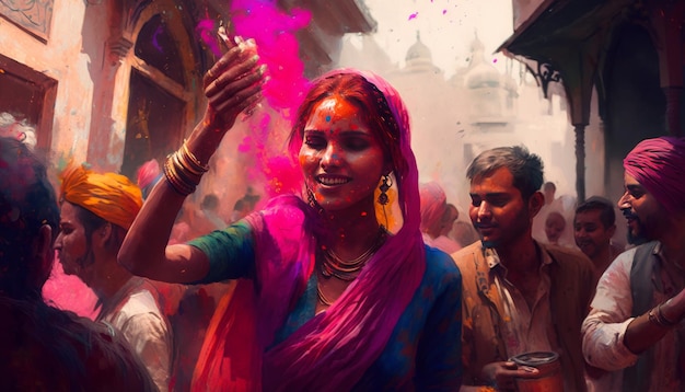 Holi images india Девушка играет в холи Generative AI