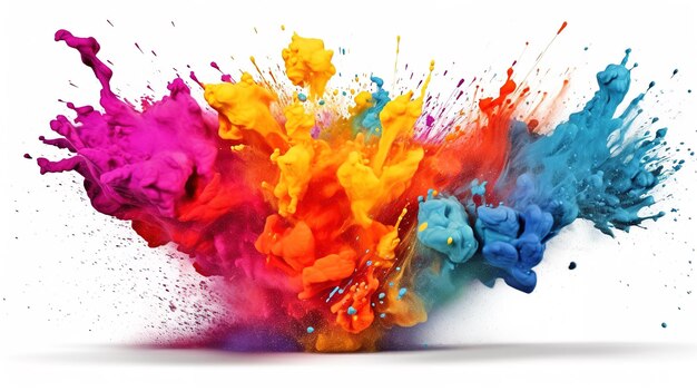 Holi-kleur splash geïsoleerd op witte achtergrond Generatieve ai