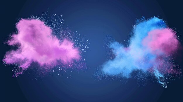 Photo holi paint powder color explosion realistic modern illustration isolated blue and pink dust splashes for spring holiday celebration