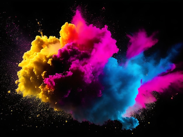 Holi paint rainbow multi colored powder explosion on black background Abstract 3d explosion wallpaper