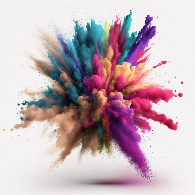 Holi powder Color splash paints isolated on white background colorful explosion, Generative ai