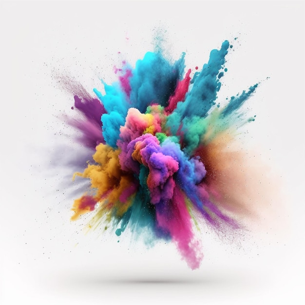 Holi powder Color splash paints isolated on white background colorful explosion, Generative ai