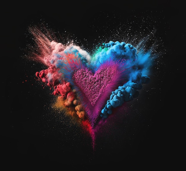 Holi powder exploding in heart shape generative ai