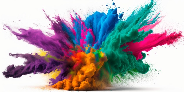 Holi powder paint splash isolated on white Generative AI