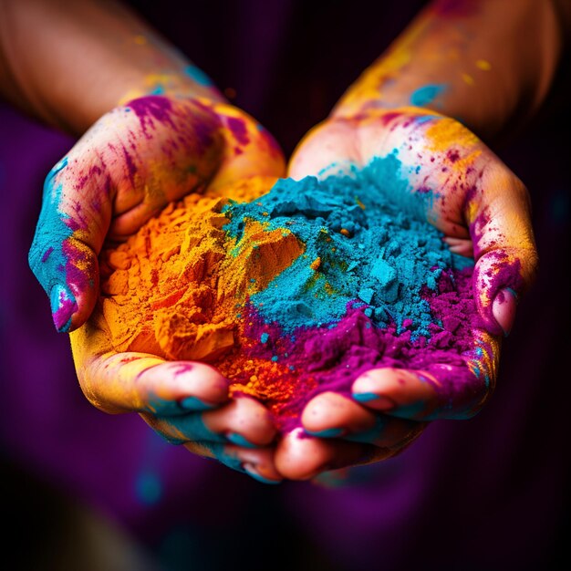 Photo holi powdered colors in hands