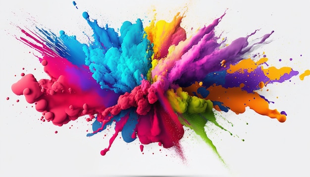 Holi rang in the air, white background, colors scattered in the air, colorful stock holi image