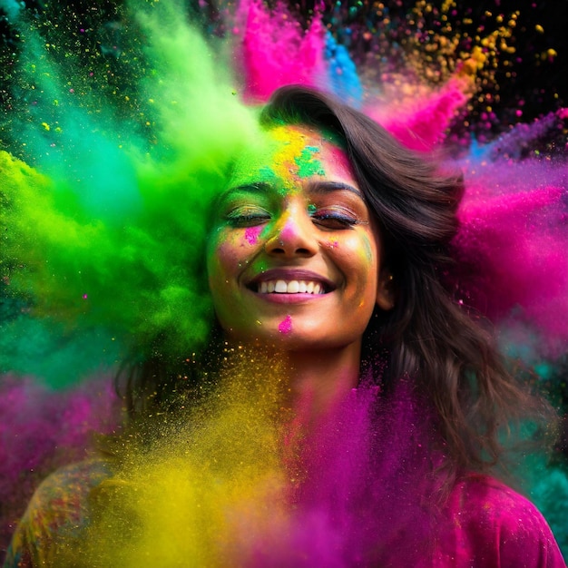 Foto holi spectrumesplosione di colori una vibrante esposizione di colori che esplodono intorno a una persona