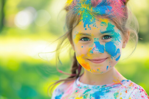 Фото Портрет праздника холи весны радостный ребенок играет
