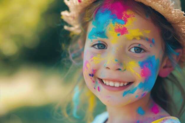 Holi spring festival portrait joyful child playing