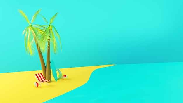 Holiday 3D illustration moke up with beautiful sea and island, sandy beach