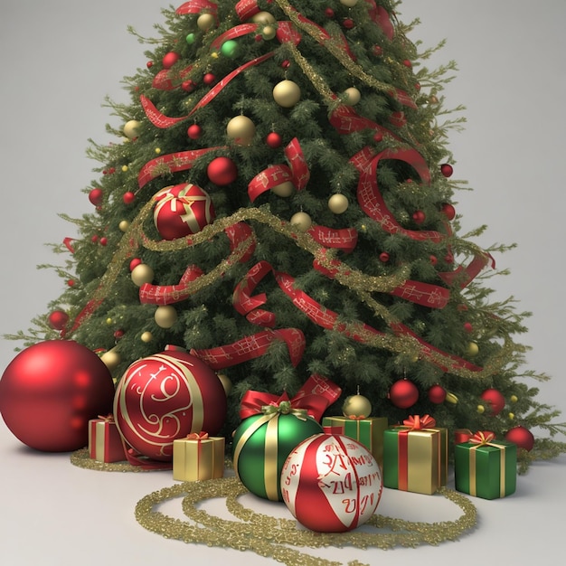 Фото Праздничный фон с красочными подарками и рождественской елкой с гирландой