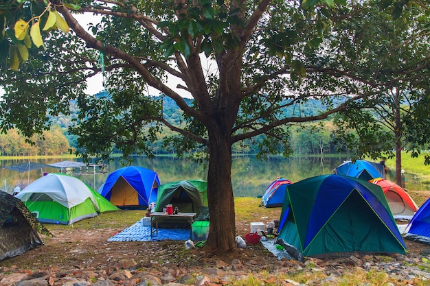 Holiday camping with twilight background in morning sunrise