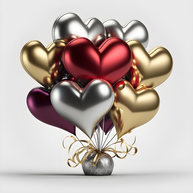 Holiday celebration. Valentine's Day party decoration. Metallic gold color Heart air balls