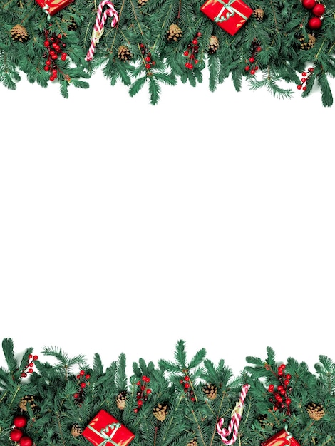 Foto holiday christmas frame biglietto da visita vuoto con rami di albero di natale banner di concetto di celebrazione di capodanno mockup minimalista invito a un evento o una festa informazioni pubblicitarie