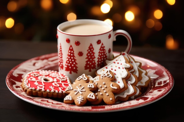 Holiday cookies and hot cocoa for a cozy celebration Homemade gingerbread cookies AI generated