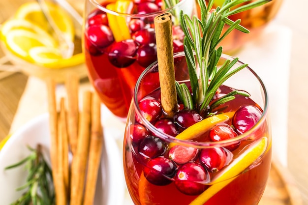 Holiday cranberry sangria with apples and cinnamon.