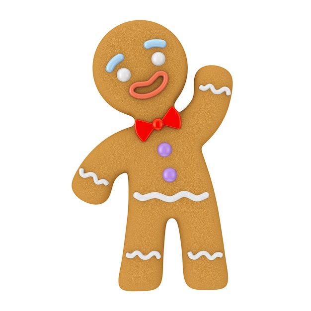 Foto holiday decorato classic gingerbread man cookie su uno sfondo bianco. rendering 3d