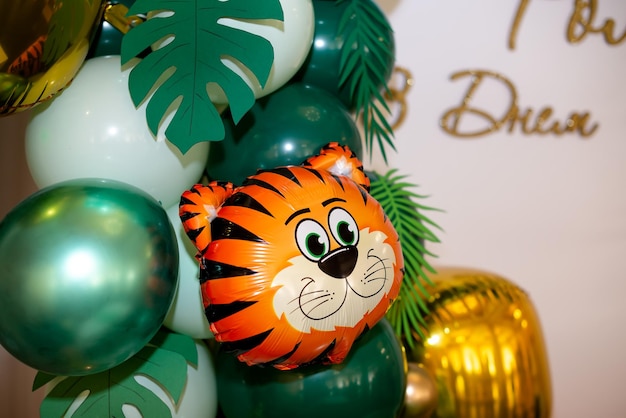 Holiday decoration with balloons with a tiger Happy birthday party decoration