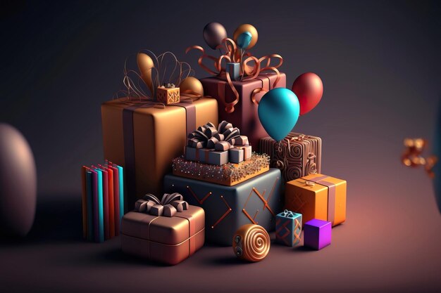 Holiday decorative boxes Happy birthday Festive background Generative AI