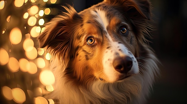 Photo holiday dog with christmas lights