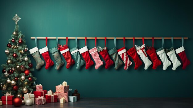 Holiday elegance hanging red christmas stockings filled