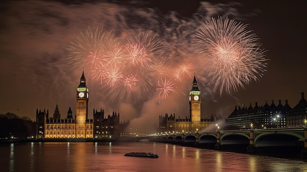 Holiday Fireworks in London Illustration AI GenerativexA