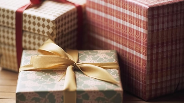 사진 휴일 선물 및 선물 시골 오두막 스타일 포장 된 선물 상자 박스 박싱 데이 크리스마스 발렌타인 데이 및 휴일 쇼핑 판매 아름다움 상자 배달