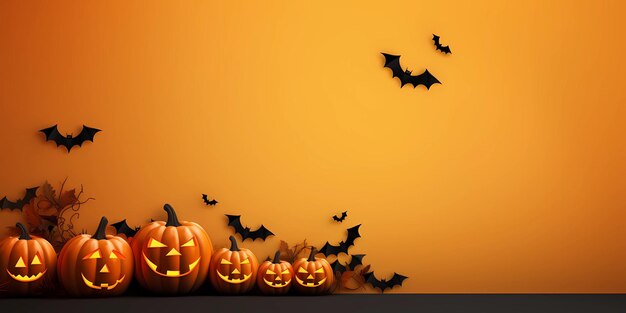 Holiday Halloween Banner with Pumpkins and Bats Holiday illustration Generative AI