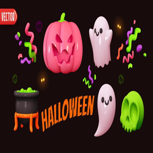 Holiday Halloween set of themed decorative elements for design