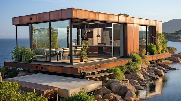 Holiday home with a small corten steel facade