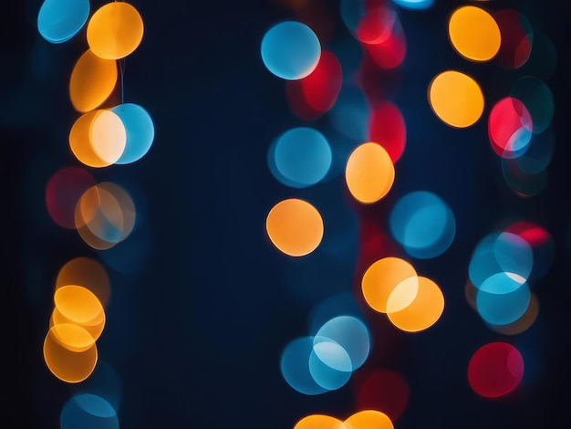 Holiday illumination and decoration concept christmas garland bokeh lights over dark blue backgrou