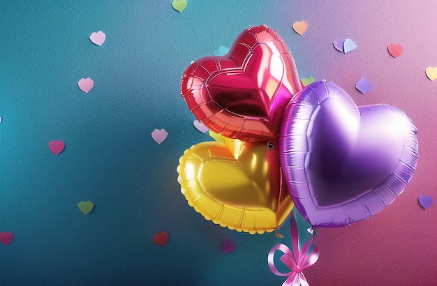 Holiday illustration of flying heart balloon heart Happy Valentines Day Horizontal banner for the website Generative AI