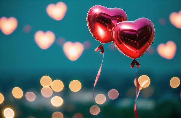 비행 하트 풍선 하트의 휴일 그림 해피 발렌타인 데이 웹사이트용 가로 배너 Generative AI
