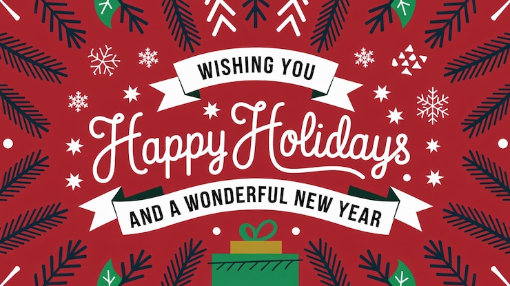 Photo a holiday illustration with a red background and festive elements such as pine branches snowflakes